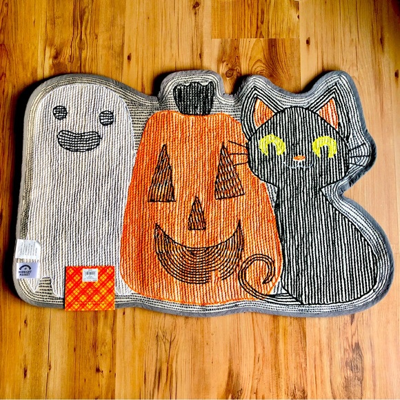 NEW CAT PUMPKIN GHOST RUG 20" x 30" Black Orange White Gray - Picture 3 of 13